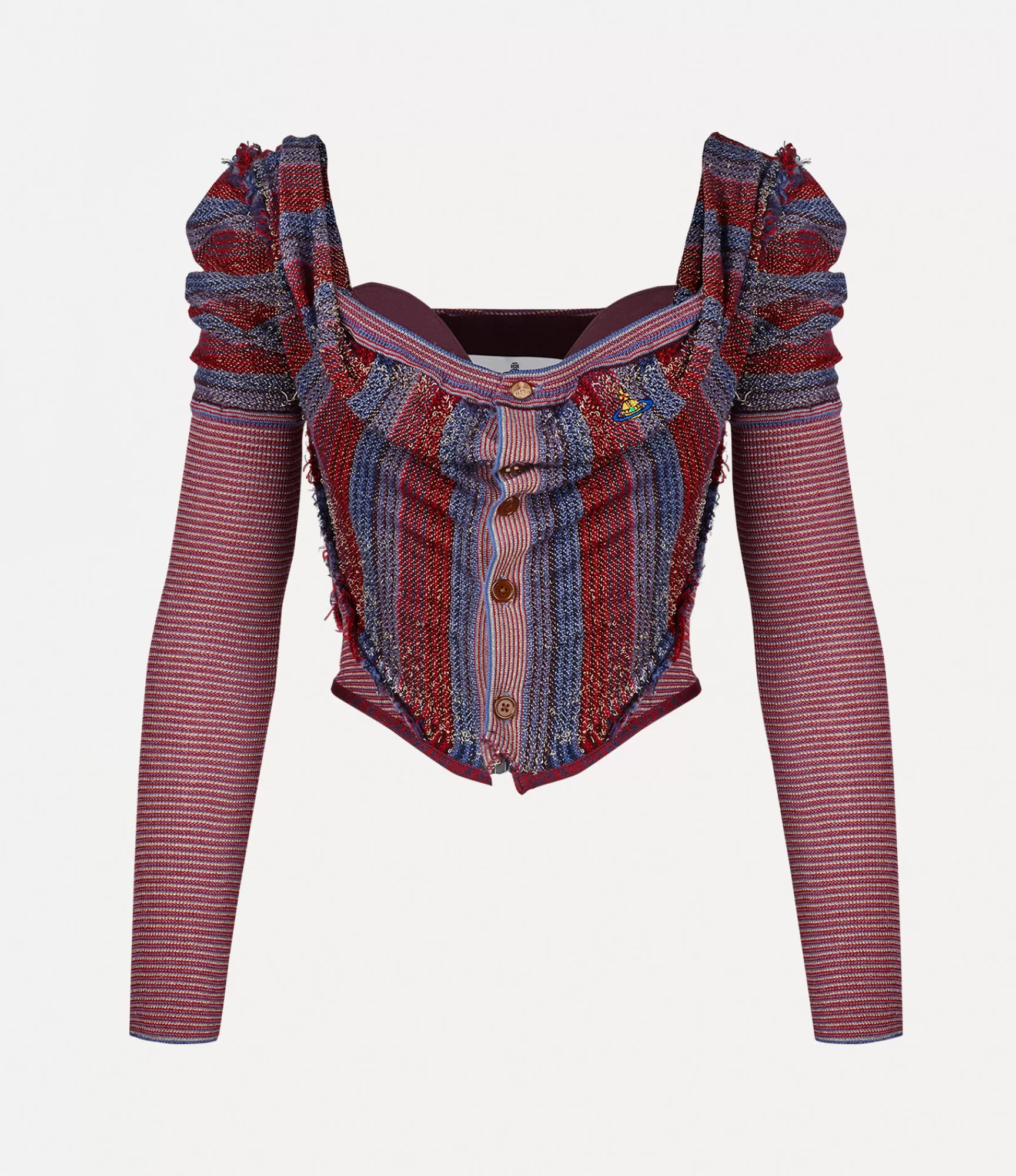 Vivienne Westwood Knitwear*Broken stitch corset cardi Stripes Gold Metal