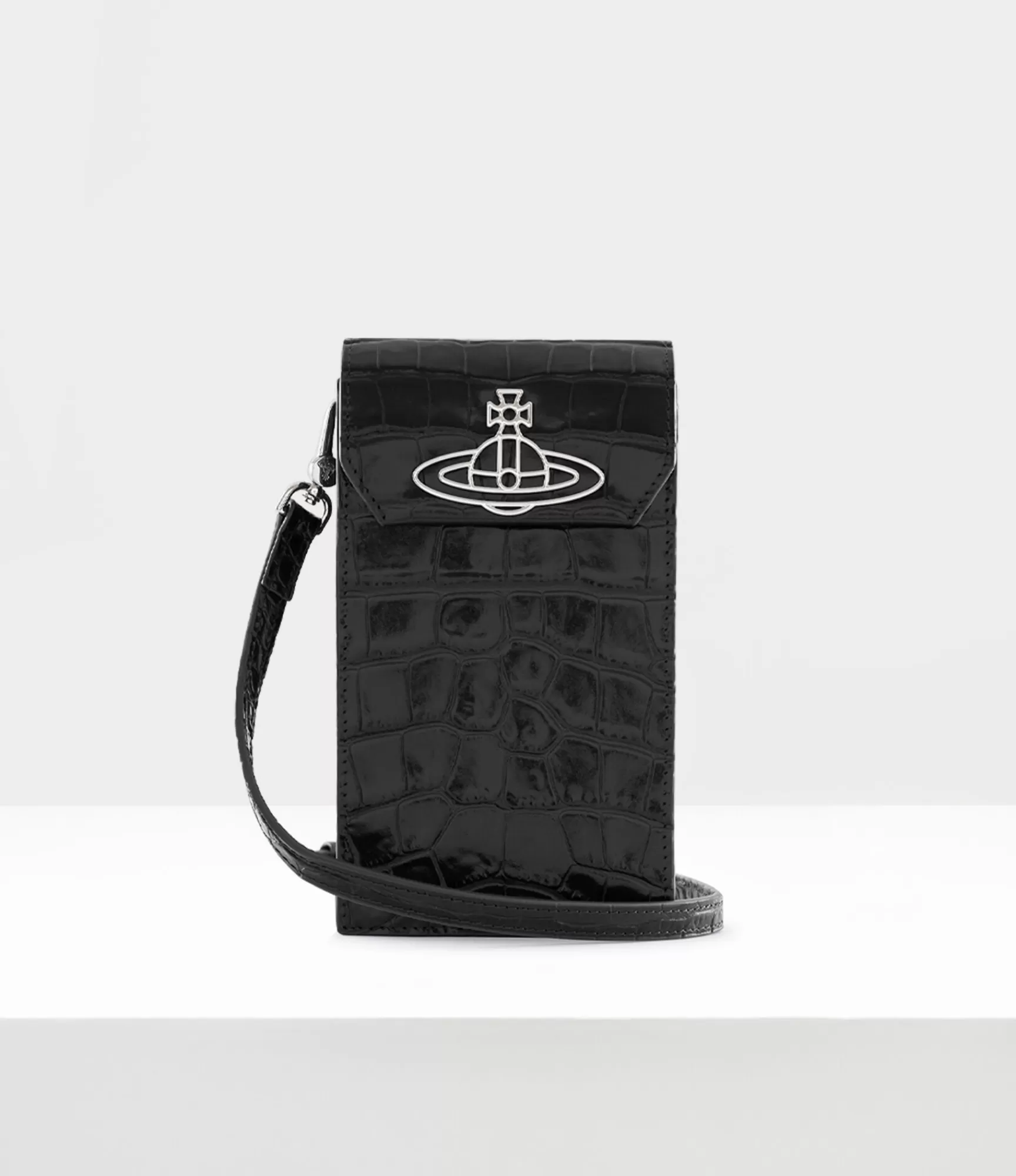 Vivienne Westwood Crossbody Bags*CROCODILE THIN LINE ORB PHONE BAG Black