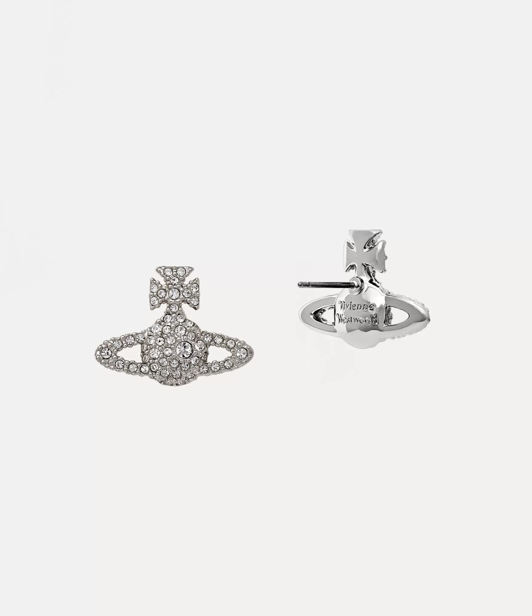 Vivienne Westwood Earrings*Grace bas relief stud earrings Platinum / Crystal Crystal