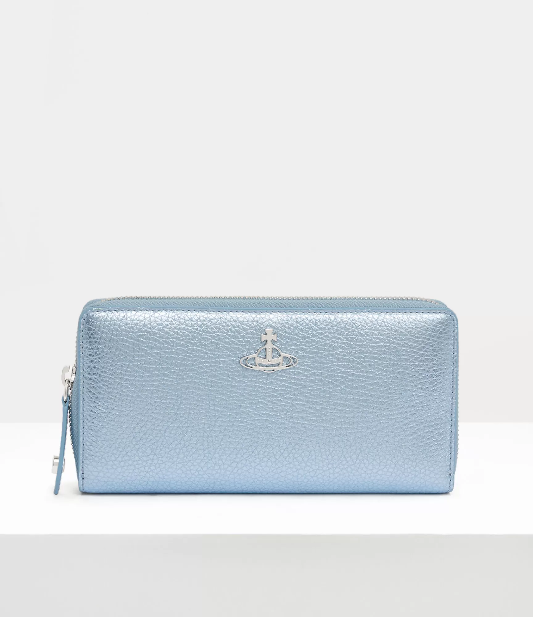 Vivienne Westwood Wallets and Purses*GRAIN LEATHER ZIP ROUND WALLET Light Blue / Silver Hw