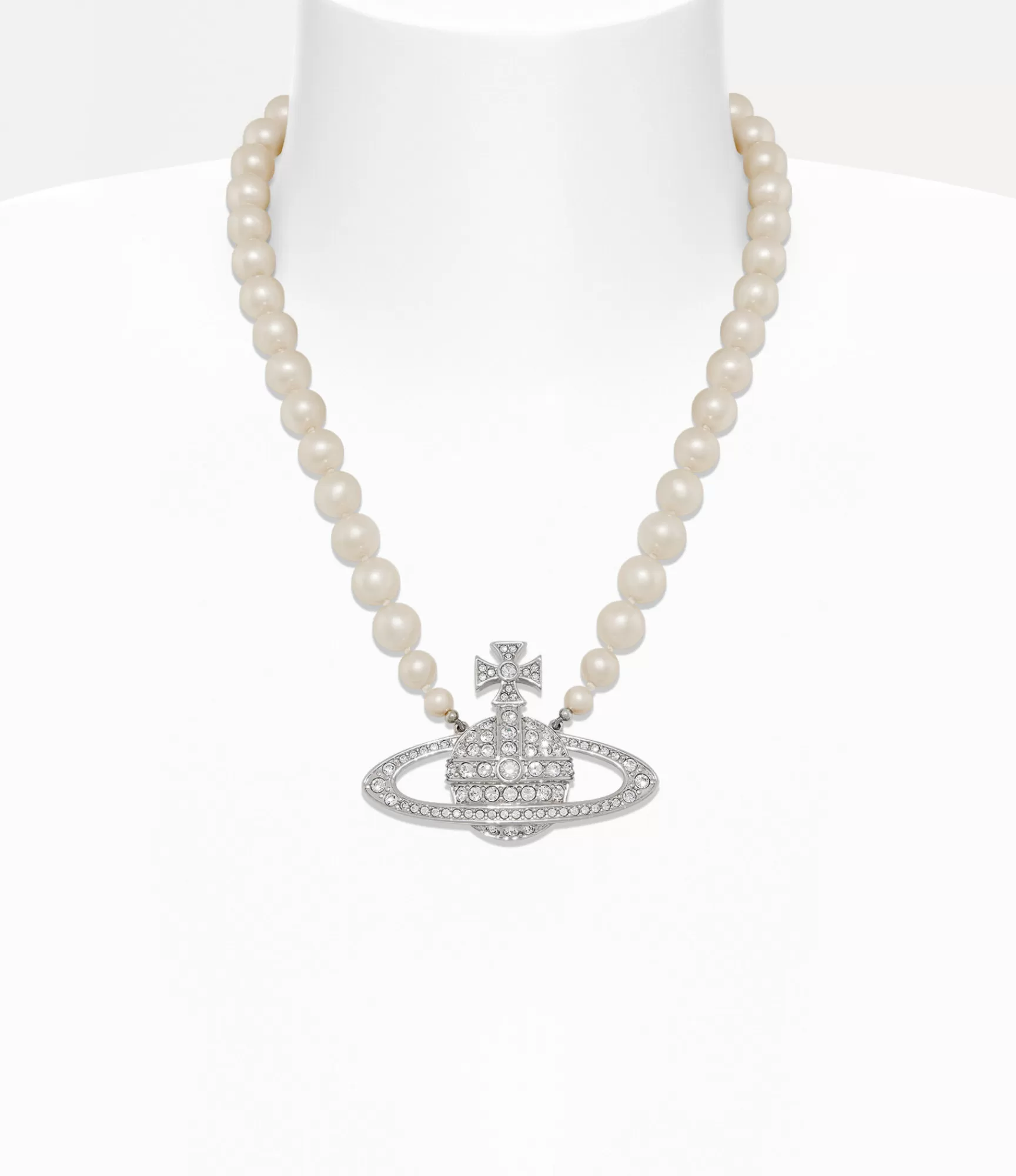 Vivienne Westwood Necklaces*Man. bas relief pearl necklace Platinum / Cream Pearl / Crystal Crystal