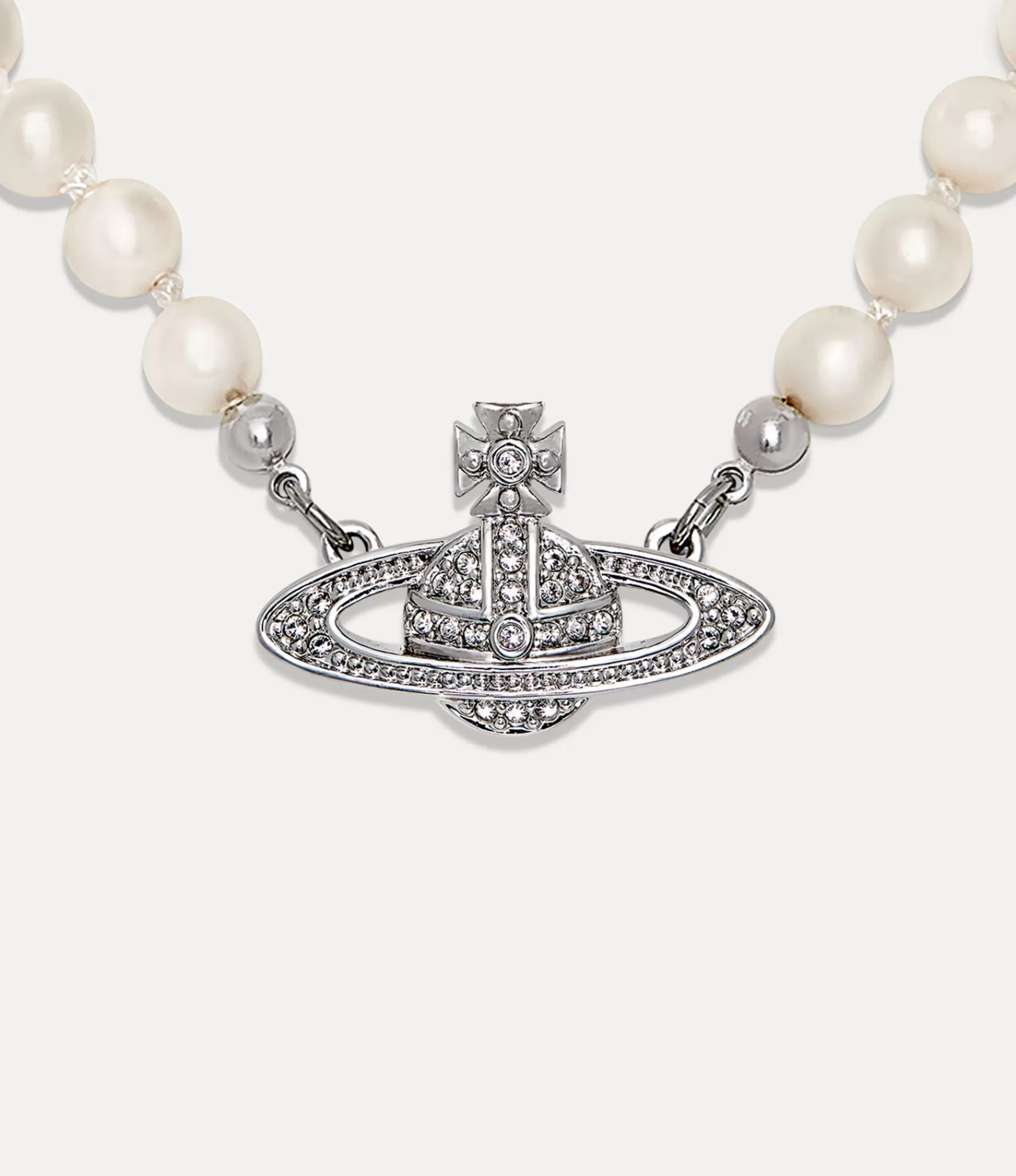 Vivienne Westwood Necklaces*Man. mini bas relief pearl necklace Platinum / Cream Pearl / Crystal