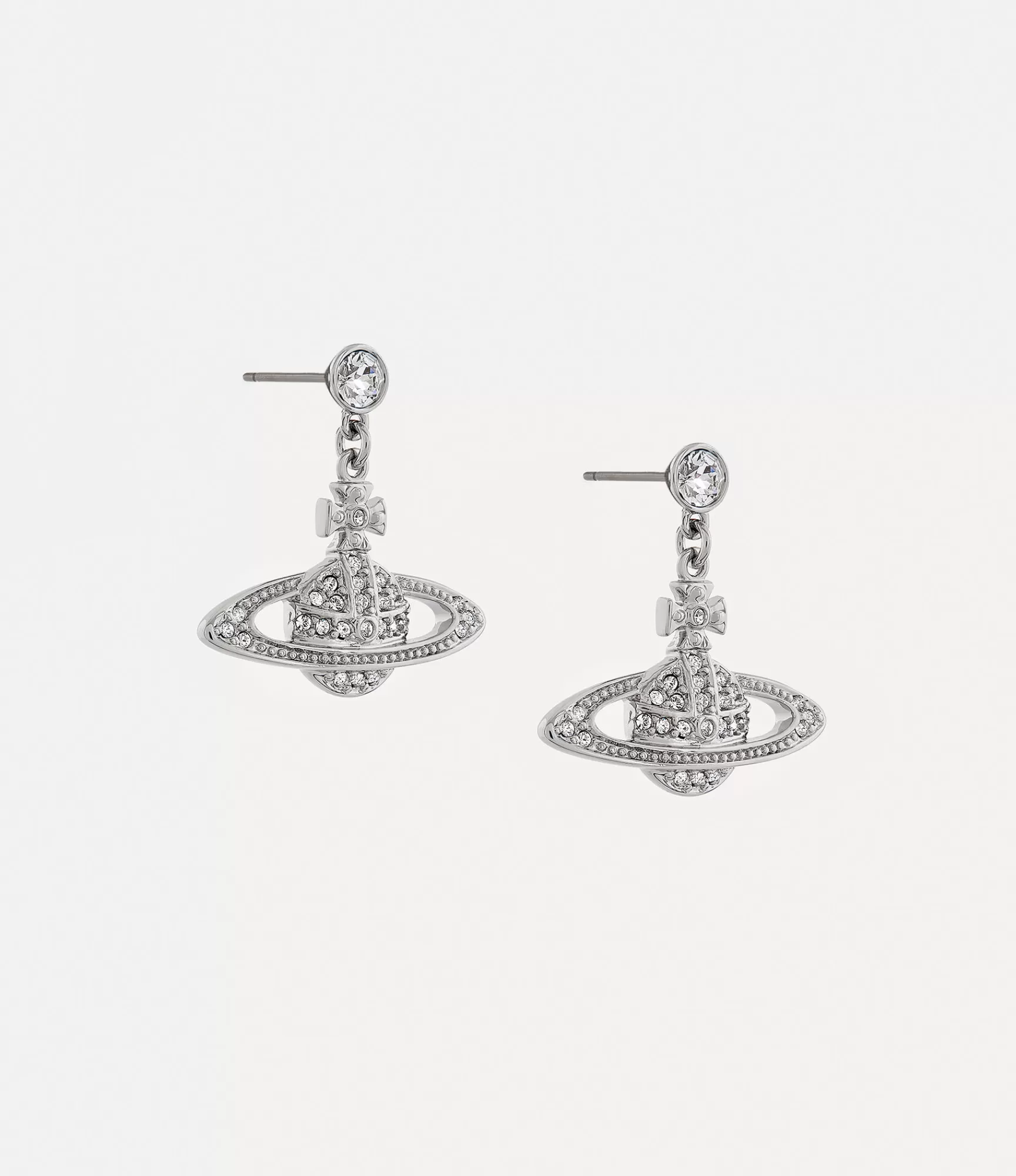 Vivienne Westwood Earrings*Mini bas relief drop earrings Platinum / Crystal Crystal