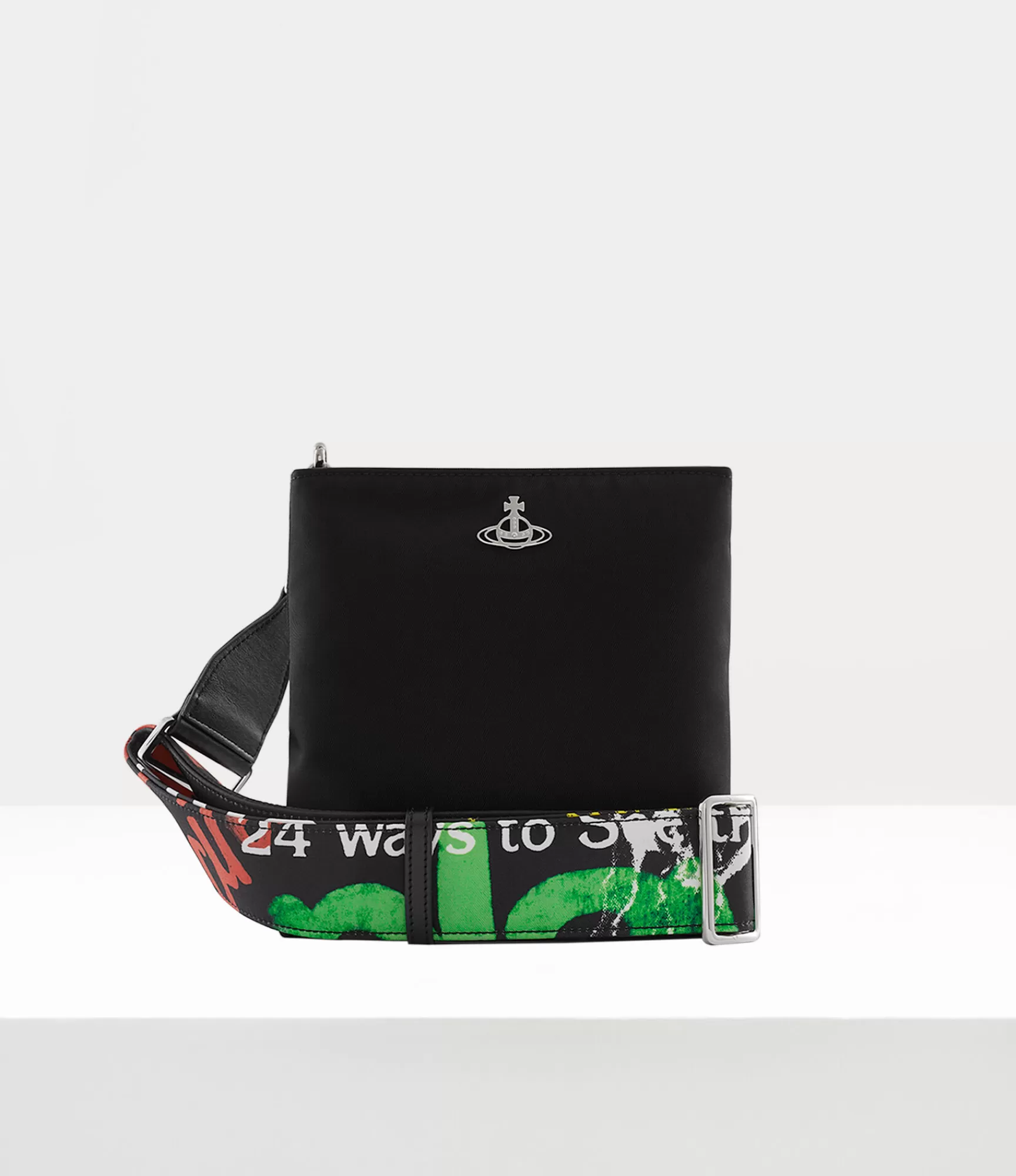 Vivienne Westwood Crossbody Bags*Sq crossbody print strap Black