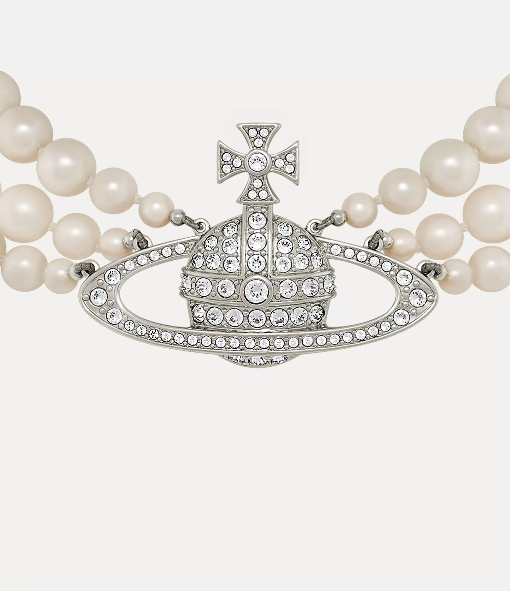 Vivienne Westwood Necklaces*Three row pearl bas relief choker Platinum/pearl/crystal