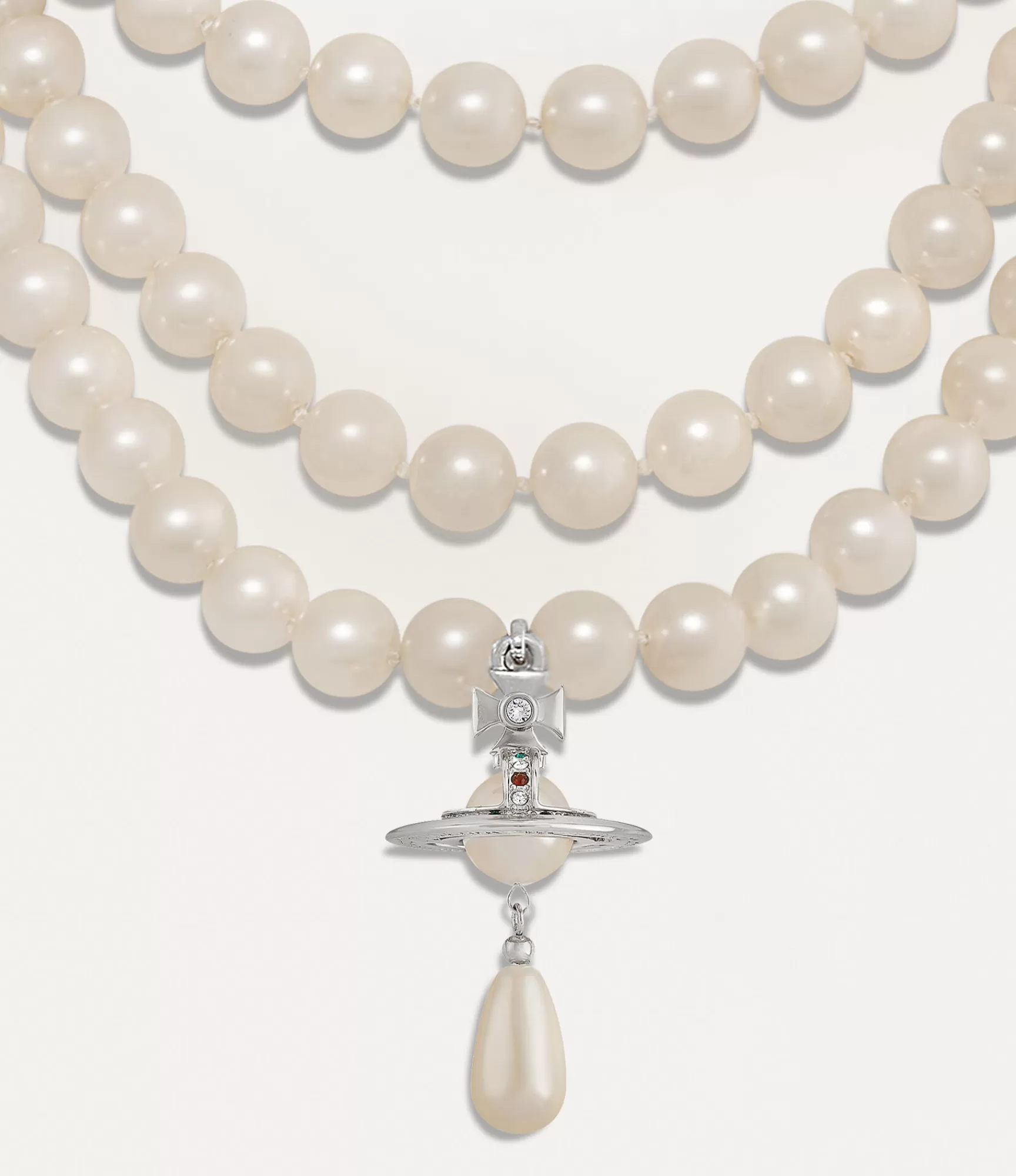 Vivienne Westwood Necklaces*Three row pearl drop choker Platinum/pearl/multi